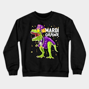 Mardi Grawr T Rex Dinosaur Mardi Gras Bead Costume Kids Crewneck Sweatshirt